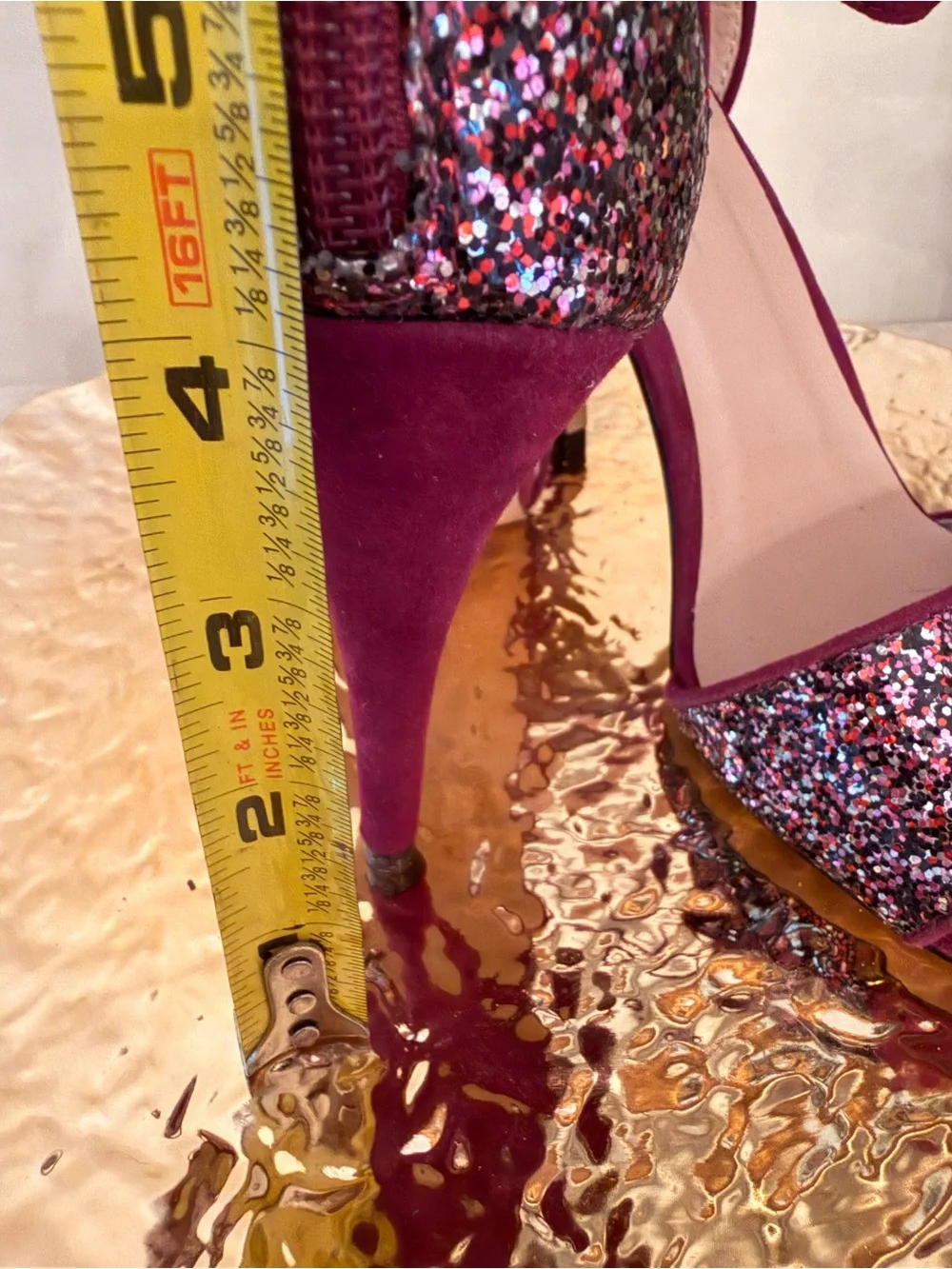 Shoe Dazzle Burgundy Glitter Ankle-Strap Heels NWOT